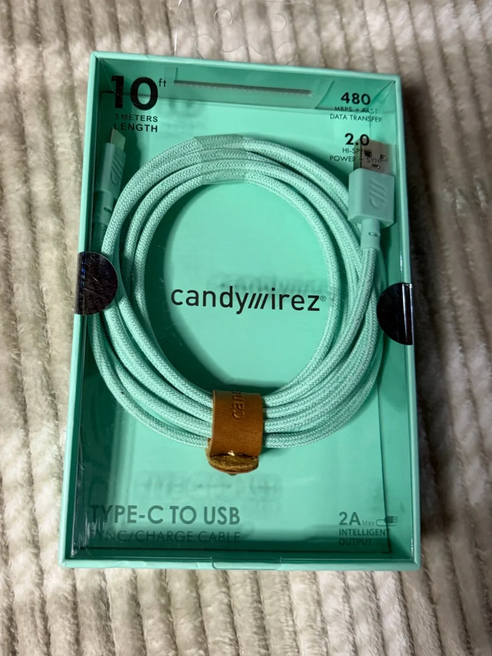 Mint Green Type-C to USB Charging Cable - 10ft